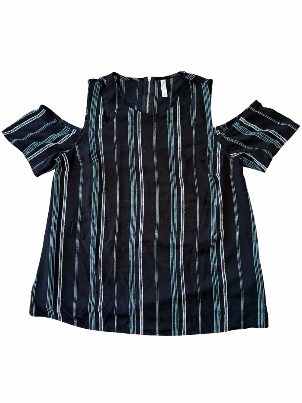 Black Striped Blouse w/ Off-the-Shoulder Sleeves Size Medium